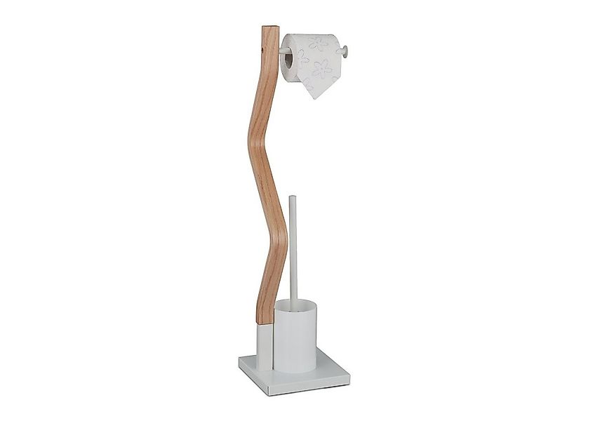 relaxdays Toilettenpapierhalter WC Garnitur Stahl & Holzoptik günstig online kaufen