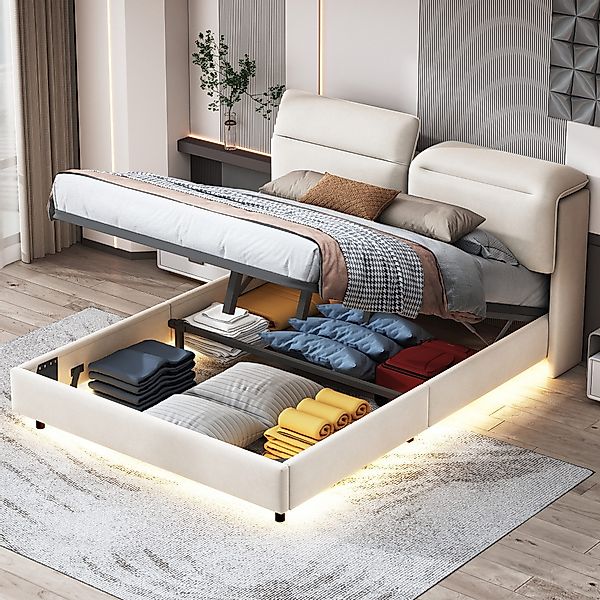 FUROKOY Stauraumbett Polsterbett Doppelbett mit LED-Beleuchtung günstig online kaufen