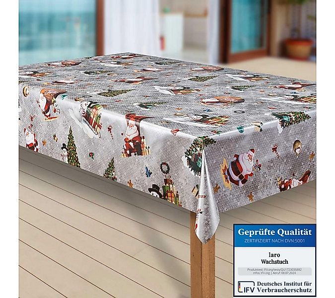 laro Tischdecke Wachstuch-Tischdecken Abwaschbar Weihnachtsmann grau/rot re günstig online kaufen