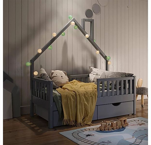 VitaliSpa® Hausbett Kinderbett Spielbett Noemi 70x140cm Anthrazit Schublade günstig online kaufen