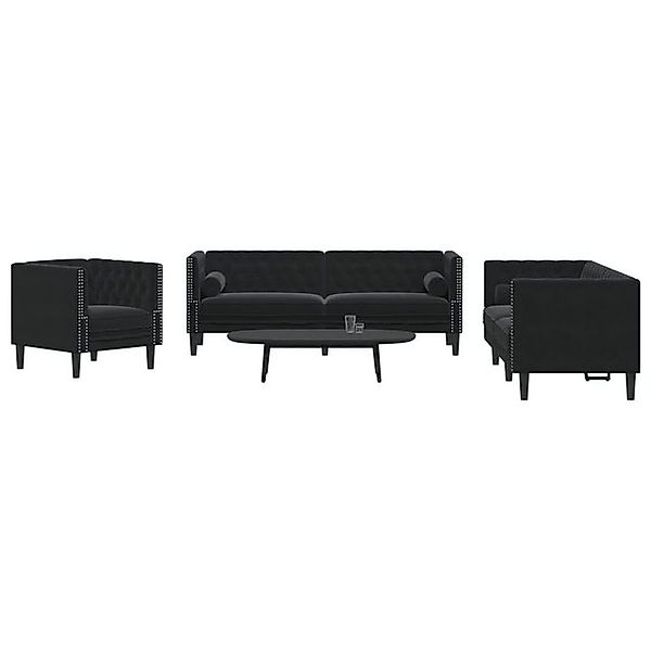 vidaXL Chesterfield-Sofa, 3-tlg. Chesterfield-Sofa-Set mit Nackenrollen Sch günstig online kaufen