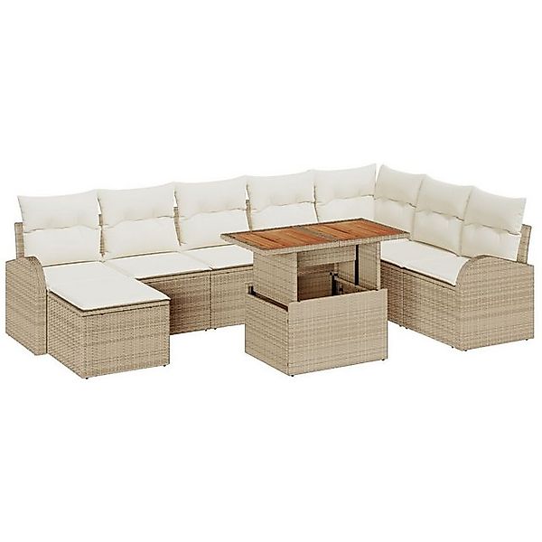 vidaXL Loungesofa 9-teiliges Garten-Ess-Set mit Kissen Beige Poly Rattan, 9 günstig online kaufen
