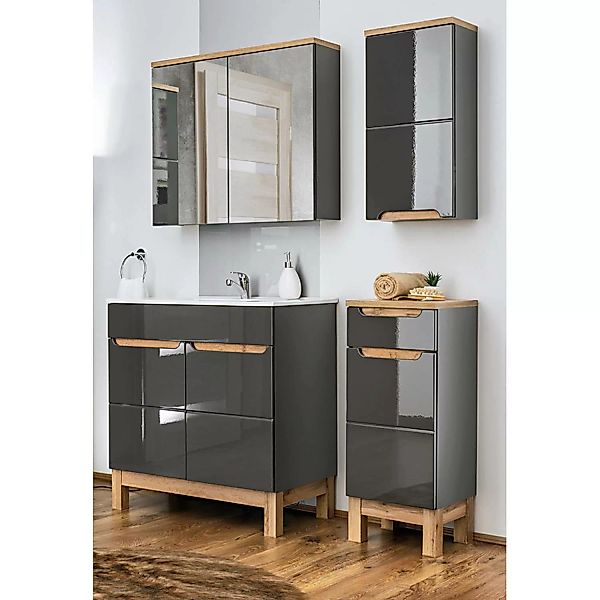 Badezimmer Möbel Set 4-teilig mit 80 cm Keramik Waschbecken SOLNA-56 Hochgl günstig online kaufen
