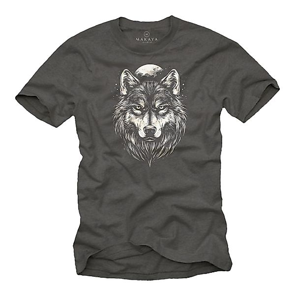 MAKAYA T-Shirt mit Wolfskopf Vintage Wolf günstig online kaufen