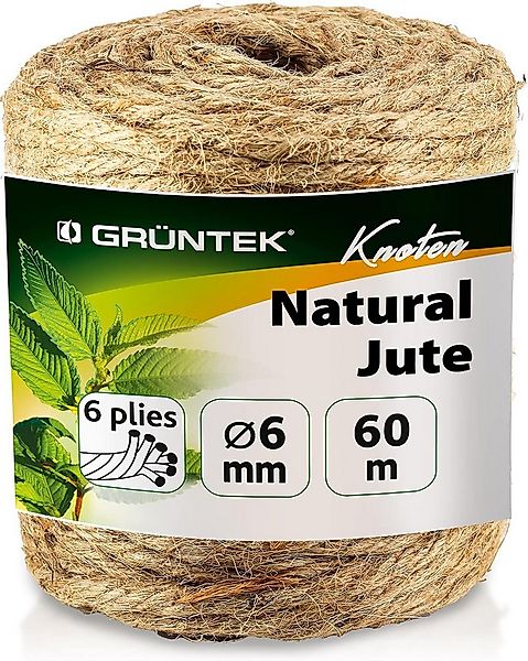 GRÜNTEK Garten Juteschnur 6mm Dicke, mit 60m, 100% Jutegarn Naturfarbe Seil günstig online kaufen