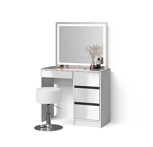 Livinity® Schminktisch Imola, Weiß/Weiß, mit LED-Spiegel und Hocker günstig online kaufen