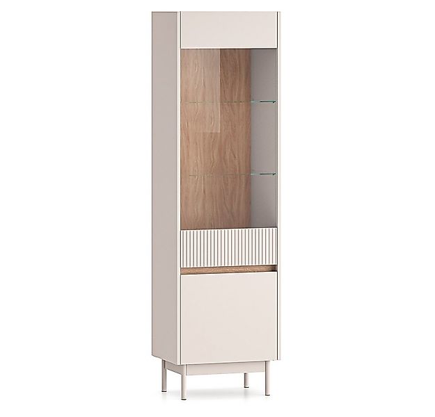 Lomadox Vitrine DINAR-131 kaschmir matt Eiche Dekor 55 cm breit Metallfüße günstig online kaufen