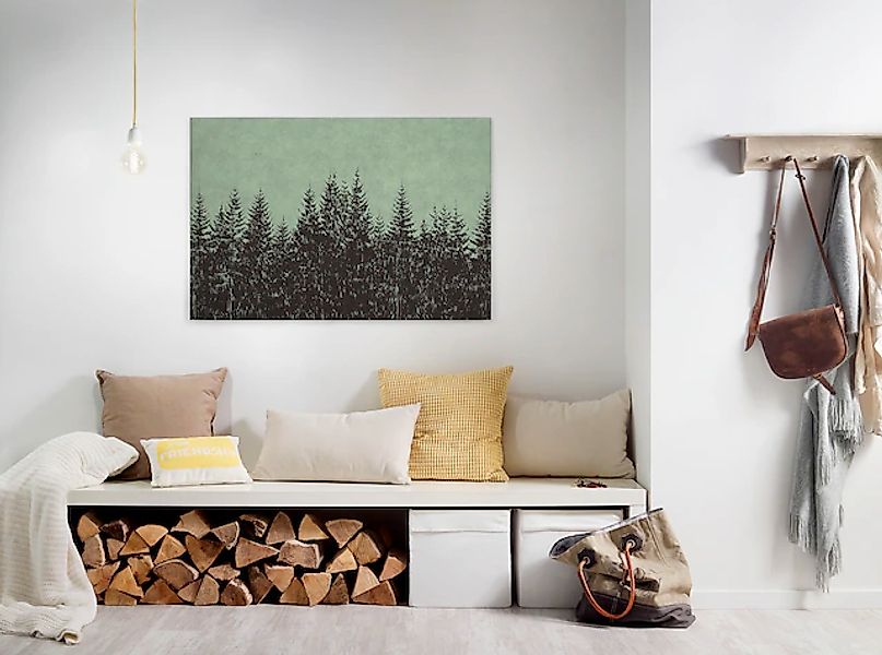Bricoflor Leinwand Bild Mit Tannenwald Holzschnitt Bild Auf Leinwand In Dun günstig online kaufen