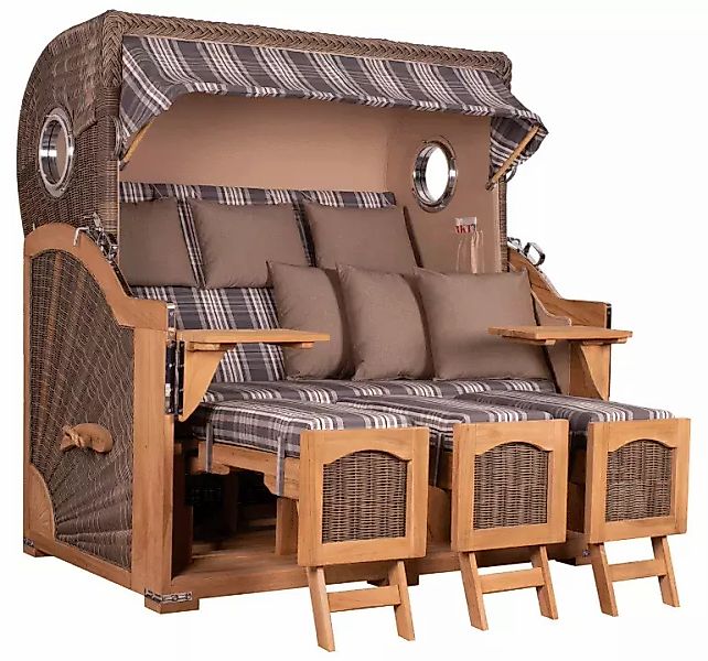 Strandkorb Amrum Grande XXL Teak Bullauge PE grey Dessin 522 günstig online kaufen