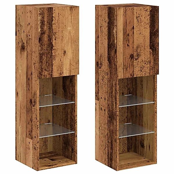 vidaXL TV-Schränke mit LED-Leuchten 2 Stk Altholz-Optik 30,5x30x102cm 85767 günstig online kaufen