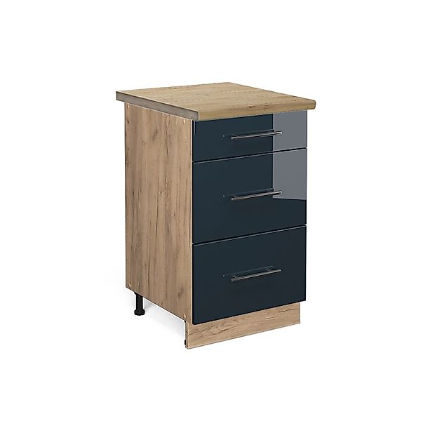 Vicco Küchenunterschrank Fame-Line Dunkelblau Hochglanz/Goldkraft Eiche 50 günstig online kaufen