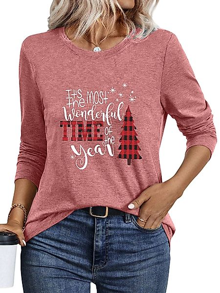 PYLIKE Rundhalsshirt Damen bequemes Festival Weihnachten günstig online kaufen