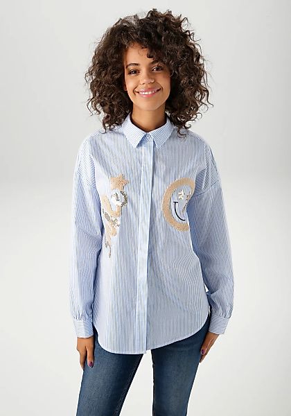 Aniston CASUAL Hemdbluse, mit Pailletten verzierte Smiley-Applikationen - N günstig online kaufen