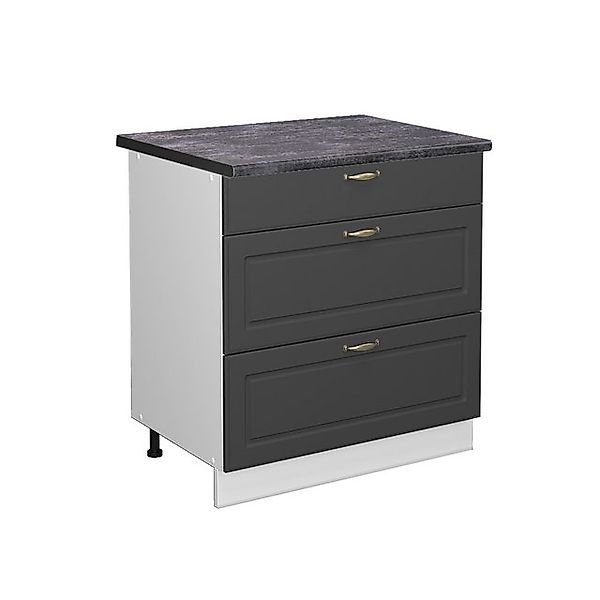Vicco Küchenunterschrank Fame-Line Anthrazit-Gold/Weiß 80 cm mit 3 Schublad günstig online kaufen