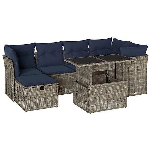 vidaXL 7-Tlg Gartensofa-Set mit Kissen Grau Polyrattan 3274661 günstig online kaufen