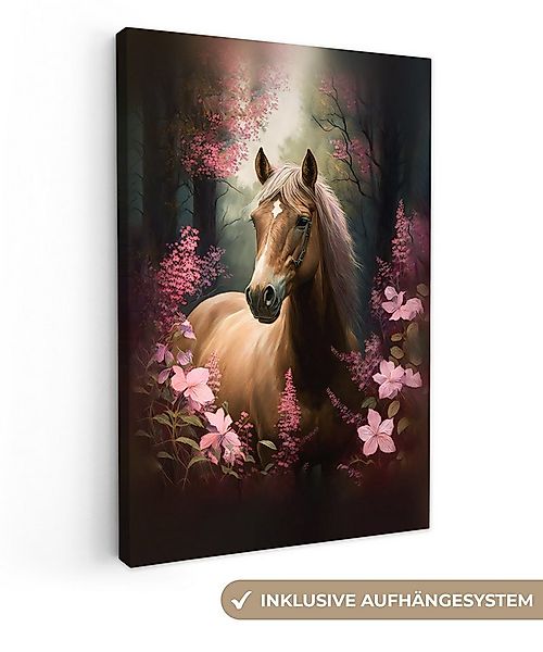 OneMillionCanvasses® Leinwandbild Pferd - Blumen - Rosa - Natur - Wald, Fot günstig online kaufen