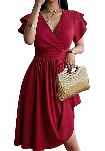 ZWY Abendkleid Elegantes Midikleid mit kurzen Ärmeln und V-Ausschnitt (Klei günstig online kaufen