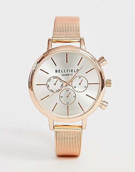 Bellfield – Roségoldener Damen-Chronograph mit Netzarmband-Rosa günstig online kaufen