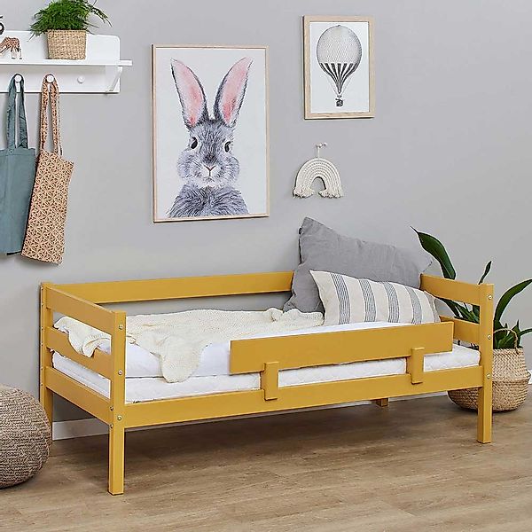 Kinderbett Tagesbett in Gelb mit Vierfußgestell aus Holz günstig online kaufen
