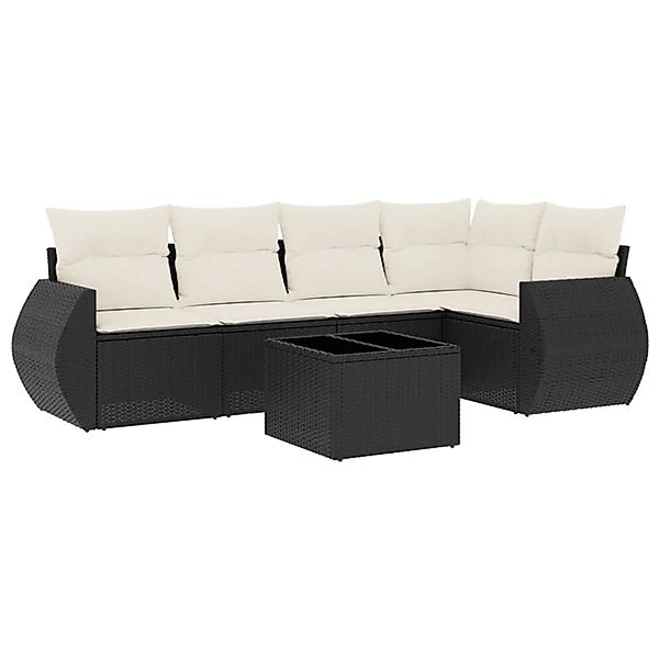 vidaXL 6-Tlg Garten-Sofagarnitur mit Kissen Schwarz Poly Rattan 3221335 günstig online kaufen