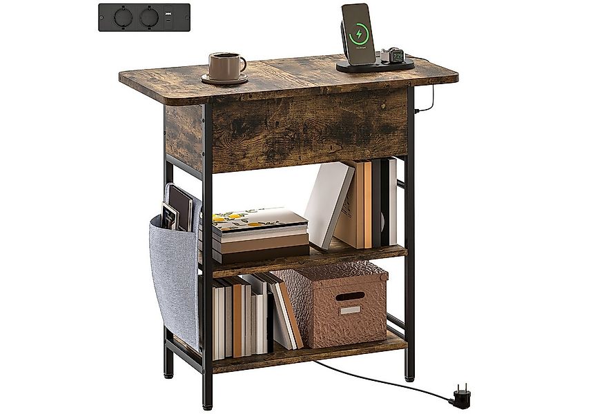 HOMCOM Beistelltisch mit Steckdosenleiste, 2 Ebenen, USB-Anschlüssen, Staur günstig online kaufen