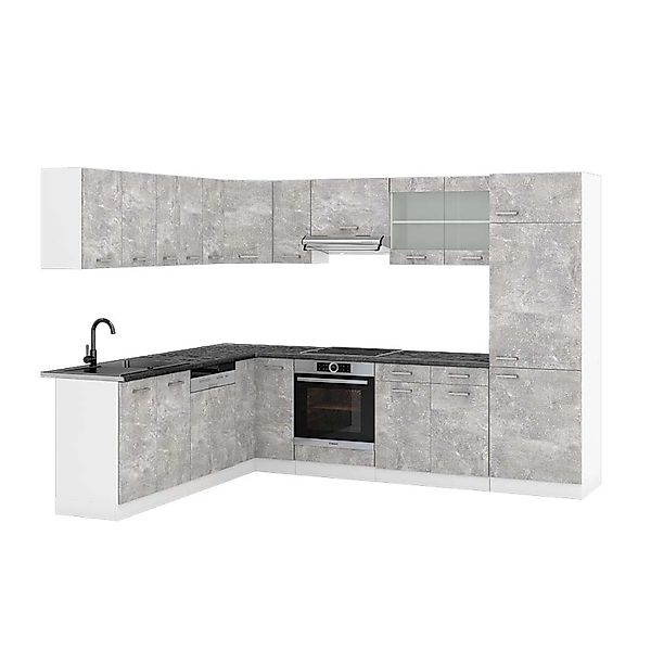 Vicco R-Line Eckküche Beton/Weiß 227 x 287 cm AP Anthrazit ohne E-Geräte günstig online kaufen