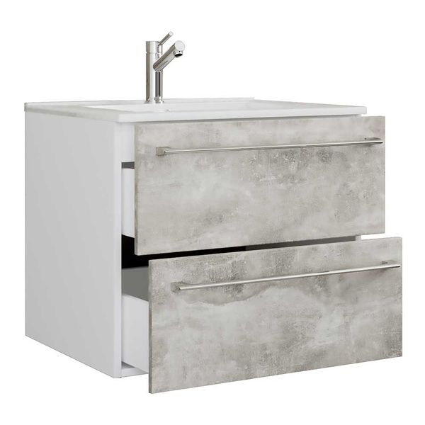 Waschtisch Beton Optik Weiß in modernem Design zwei Schubladen günstig online kaufen
