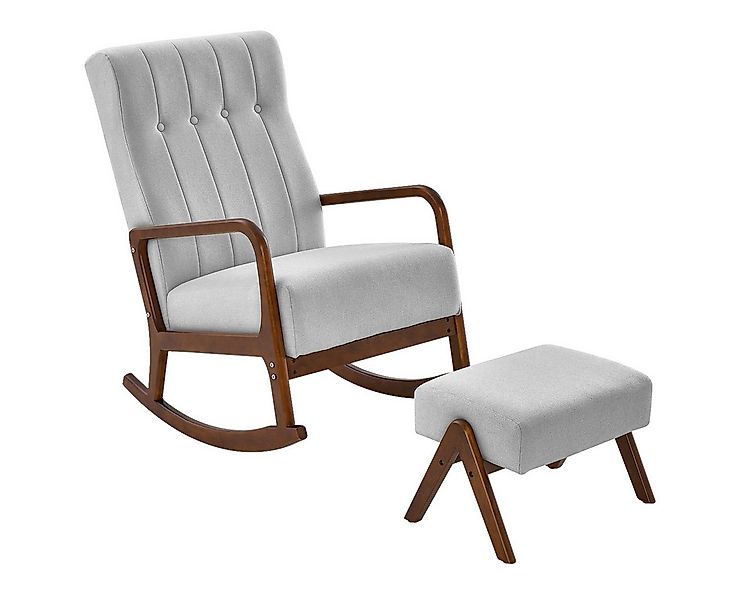 COSTWAY Schaukelstuhl, mit Hocker, gepolsterter Sessel, Massivholz, 150kg günstig online kaufen