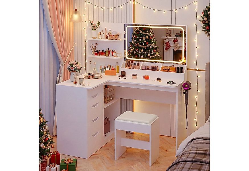 Furnicopia Schminktisch Dreifarbige LED-Beleuchtung mit Stuhl, Helligkeit e günstig online kaufen