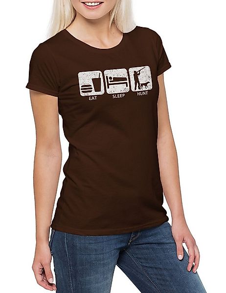 Urban Backwoods Print-Shirt Eat Sleep Hunt Damen T-Shirt Hunting Hunter Jäg günstig online kaufen