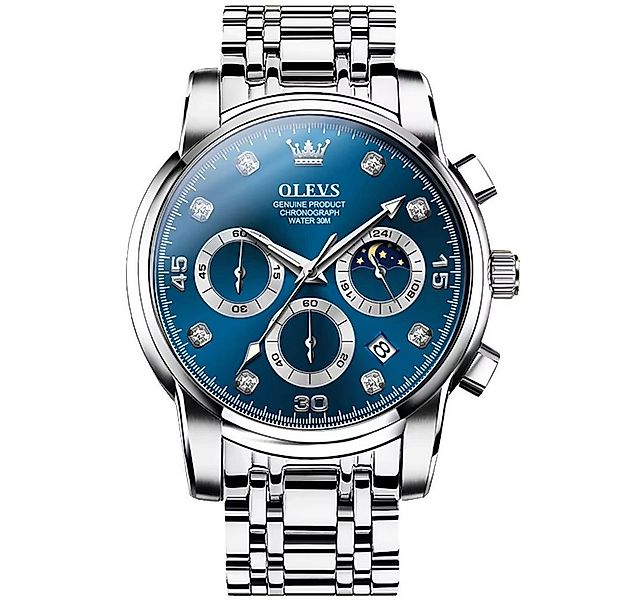 OLEVS Quarzuhr Herrenuhr Olevs Silber/Blau Chronograph Sportlich Edelstahl günstig online kaufen