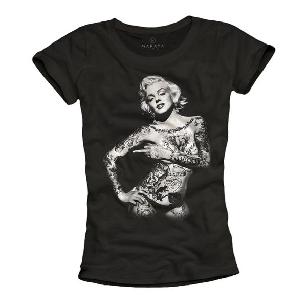 MAKAYA Print-Shirt Damen Marilyn Tattoo Kurzarm günstig online kaufen