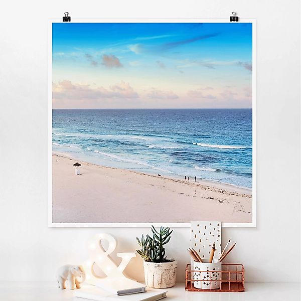 Poster Strand - Quadrat Cancun Ozean Sonnenuntergang günstig online kaufen