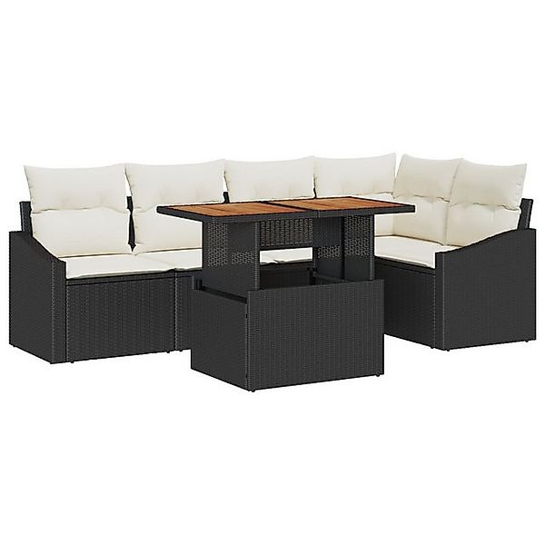 vidaXL Loungesofa 6-tlg. Garten-Essgruppe mit Kissen Schwarz Poly Rattan, 6 günstig online kaufen