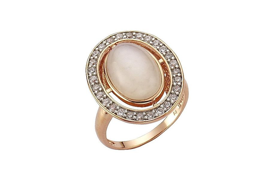 Zeeme Fingerring Silber 925 rosé vergoldet mit echtem Mondstein Zirkonia günstig online kaufen