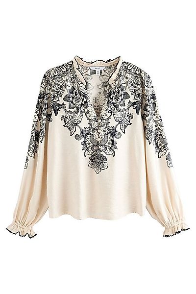 Next Rüschenbluse Rüschenbluse mit Spitzenbesatz und Placementprint (1-tlg) günstig online kaufen