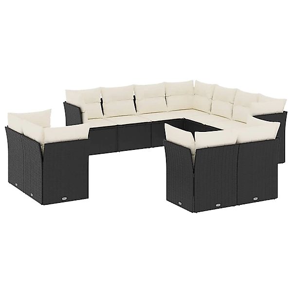 vidaXL 11-Tlg Garten-Sofagarnitur mit Kissen Schwarz Poly Rattan 3250345 günstig online kaufen
