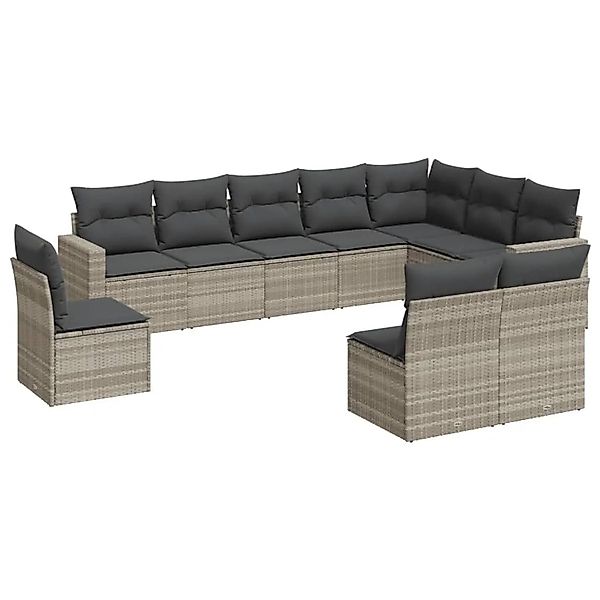 vidaXL 10-Tlg Garten-Sofagarnitur mit Kissen Hellgrau Poly Rattan 3251449 günstig online kaufen