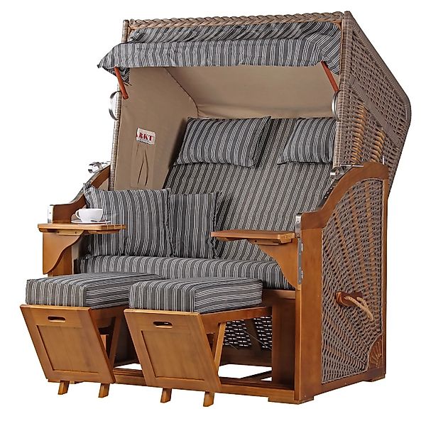 bene,iving Strandkorb Komplettset Schleswig Pinie Zweisitzer PE Mokka Model günstig online kaufen