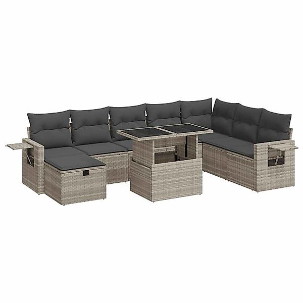vidaXL 9-Tlg Garten-Sofagarnitur mit Kissen Hellgrau Poly Rattan 3327882 günstig online kaufen