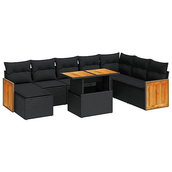 vidaXL 9-Tlg Garten-Sofagarnitur mit Kissen Schwarz Poly Rattan 3327744 günstig online kaufen