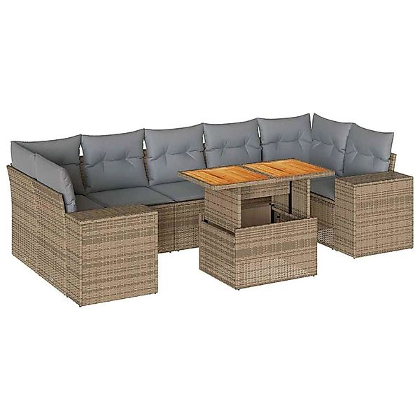 vidaXL 8-Tlg Garten-Sofagarnitur mit Kissen Beige Poly Rattan 3327349 günstig online kaufen