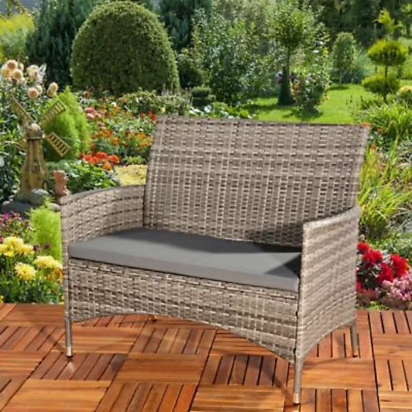 Mucola Sitzbank Gartenmöbel Relaxsofa in Grau aus Polyrattan mit Sitzkissen günstig online kaufen