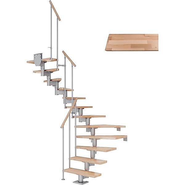 Dolle Mittelholmtreppe Cork Buche Perlgrau GH b. 315 cm 1/4 Gewendelt 75 cm günstig online kaufen