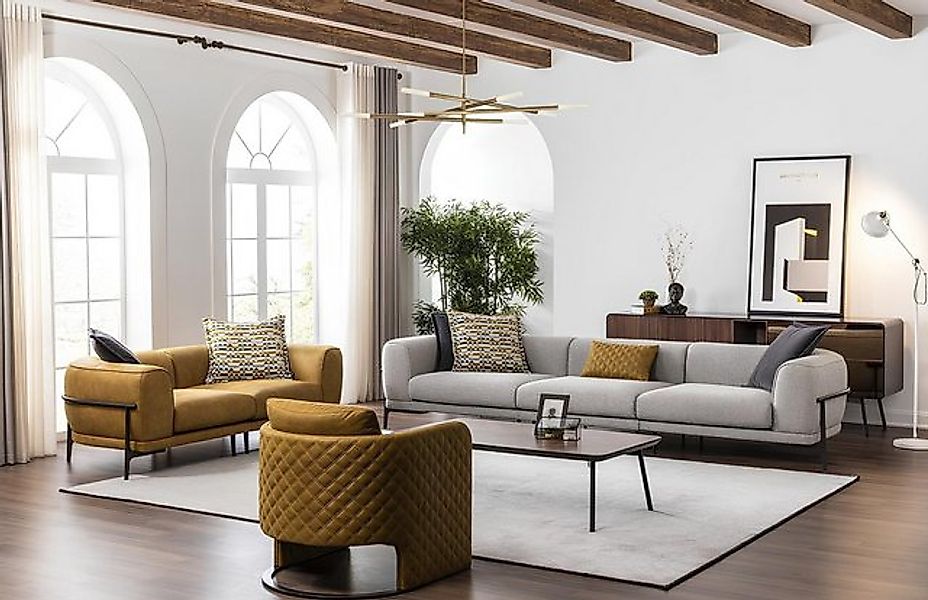 JVmoebel Sofa Sofagarnitur Sofas Kunstleder Sofa 321 Sitzer Modern Gelb Ses günstig online kaufen