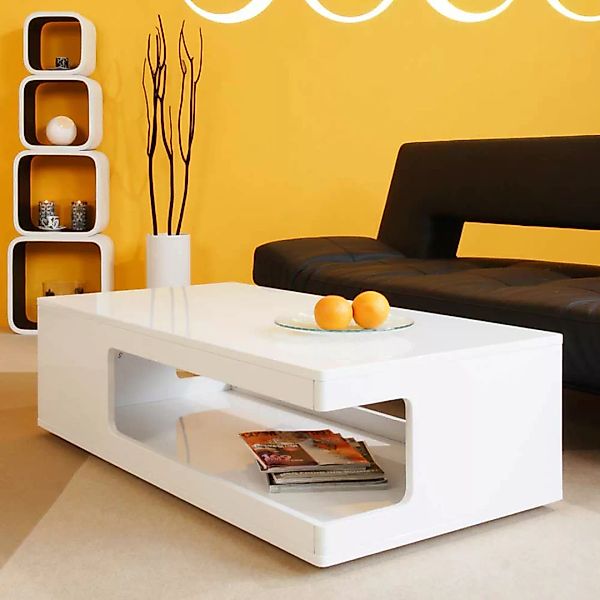 Wohnzimmer Tisch in modernem Design Weiß Hochglanz Oberfläche günstig online kaufen