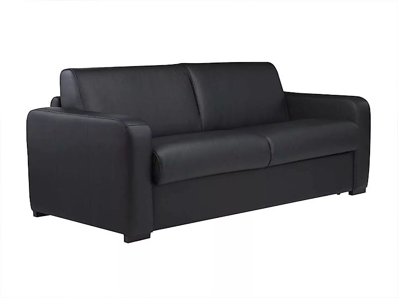 Schlafsofa mit Matratze 3-Sitzer - Matratze 14 cm - Leder - Schwarz - BEVIS günstig online kaufen