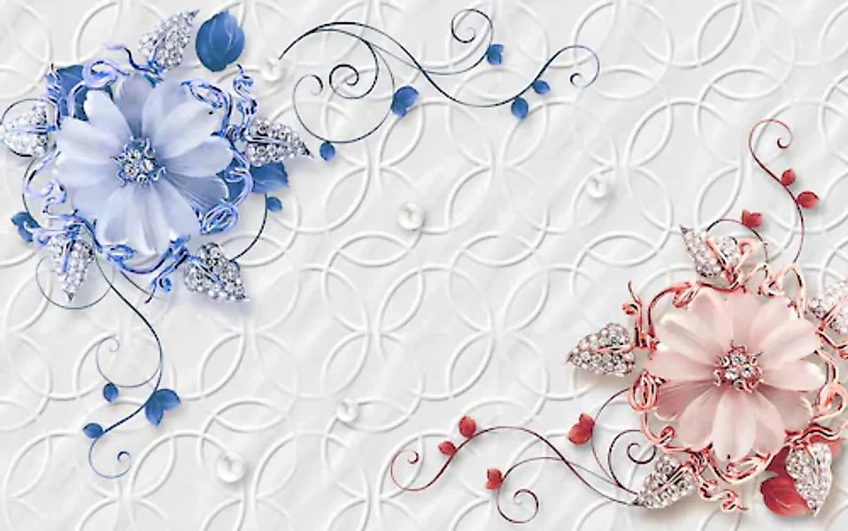 Papermoon Fototapete »Muster mit Blumen rot blau« günstig online kaufen