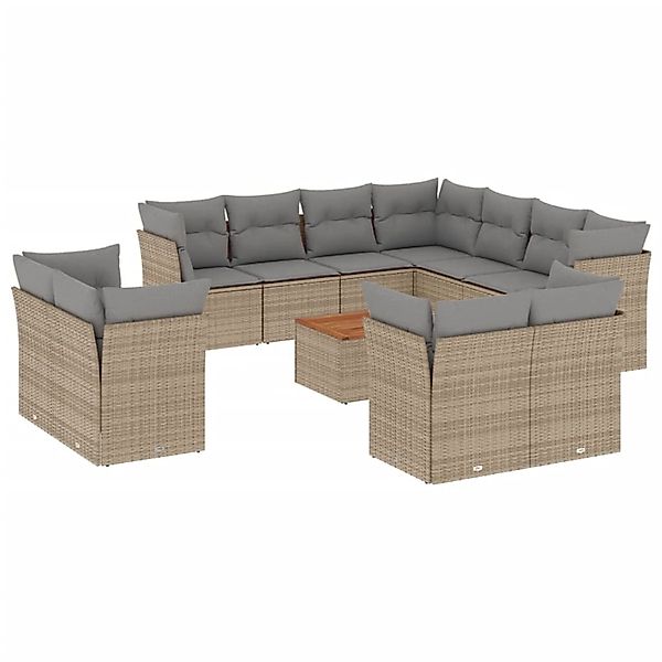 vidaXL 12-Tlg Garten-Sofagarnitur mit Kissen Beige Poly Rattan 3223945 günstig online kaufen