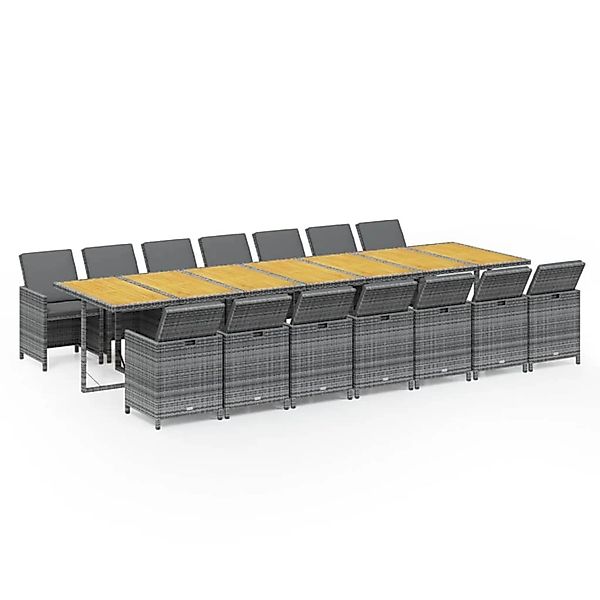 vidaXL 15-Tlg Garten-Essgruppe mit Kissen Grau Poly Rattan 3095659 günstig online kaufen